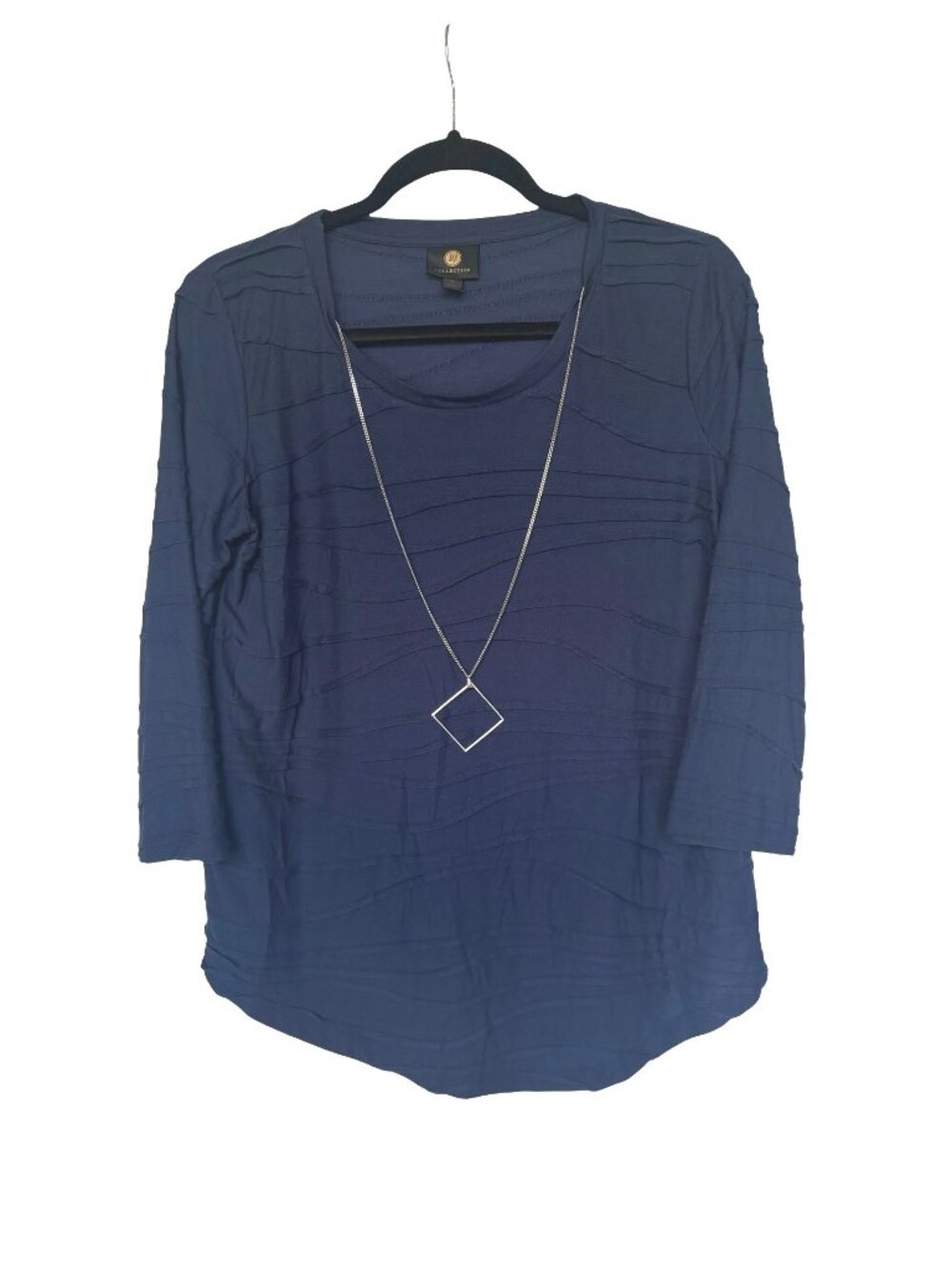 H10 JM Collection Pullover Top Blouse 3/4 Sleeve Sz Small Dark Blue Textured New